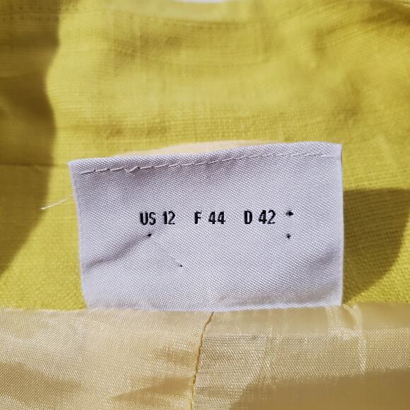 Akris Punto 100% Linen Yellow Roll Tab Short Sleeve Blazer Jacket Womens Size 12 - Picture 10 of 13